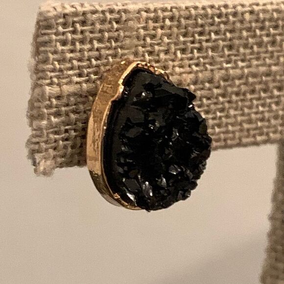 Men’s Black Galaxy Ice Faux Druzy Stud Earrings - Hip Hop Raw Edgy - Picture 4 of 6